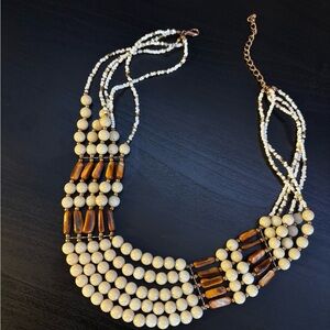 Multistrand beaded cream & brown statement necklace